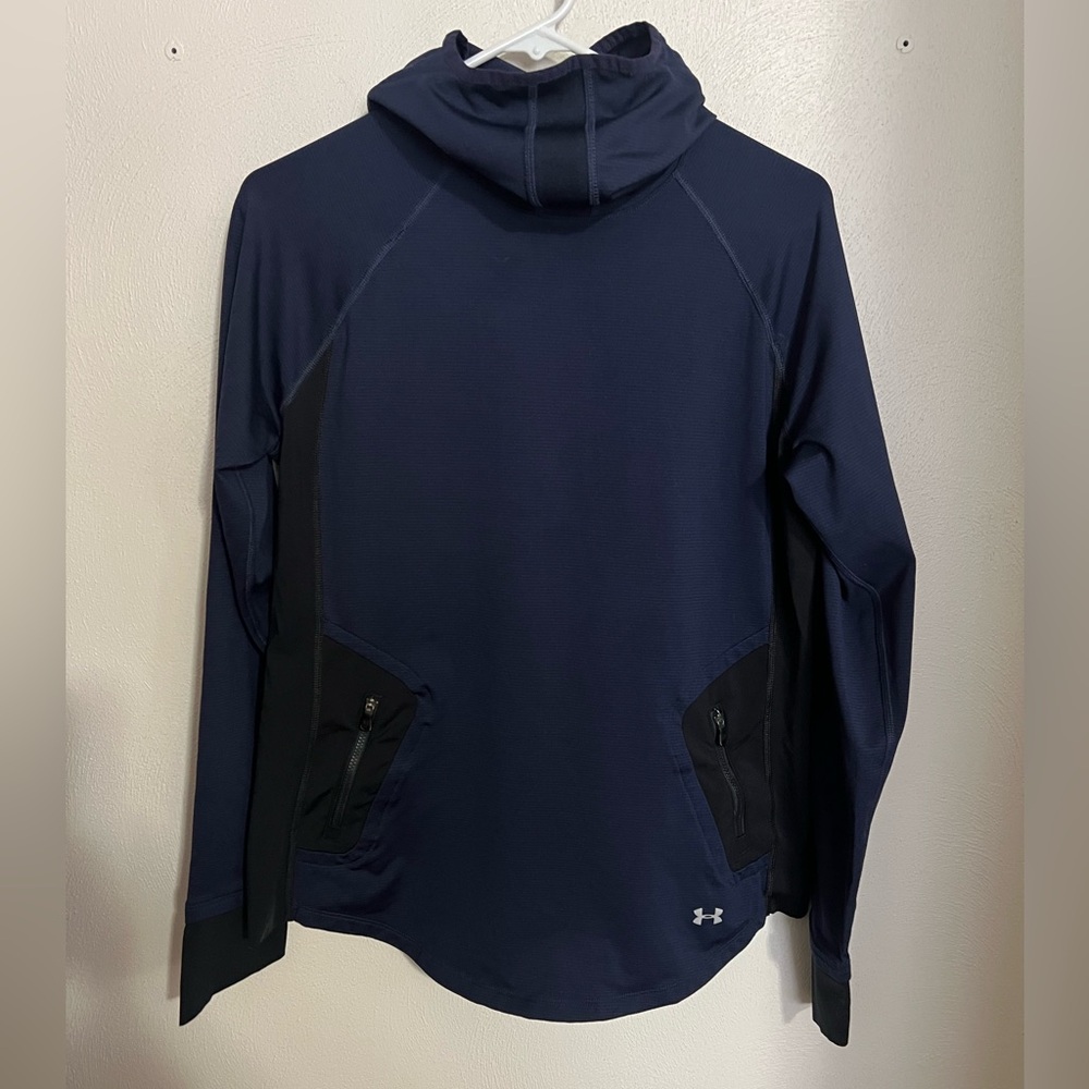 UNDER ARMOUR ColdGear Fitted Quick Dry Pullover with Removable Hood Blue Black L